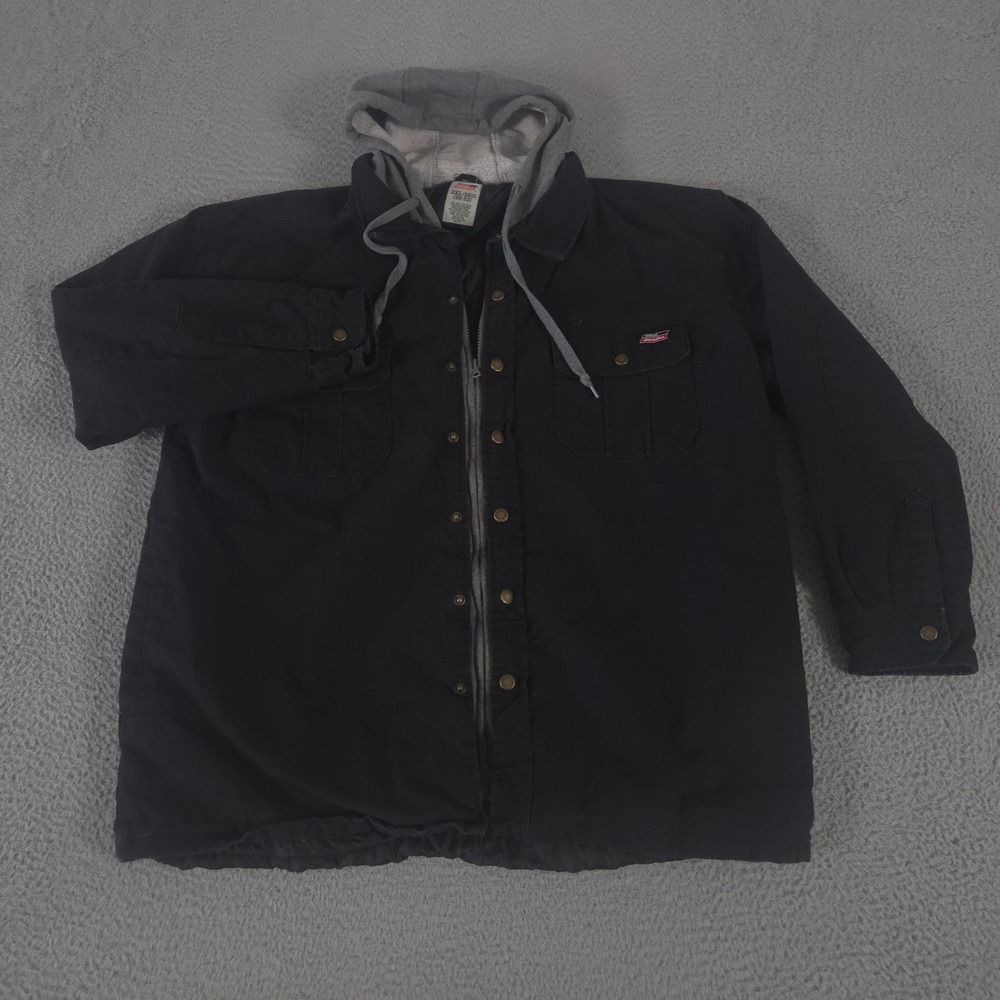Dickies Jacket Mens 2XL Black Duck Canvas Quilted Lined Hooded Workwear Coat